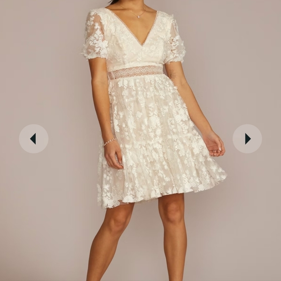DB STUDIO 3d floral lace v-neck short dress soft white size 12 - Picture 2 of 7